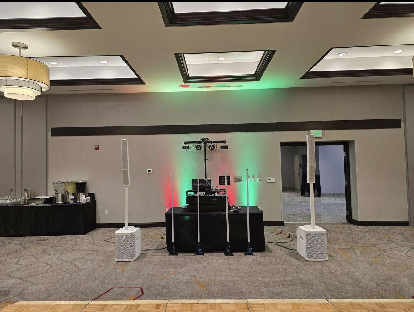Endy Ent professional ballroom DJ setup with uplighting